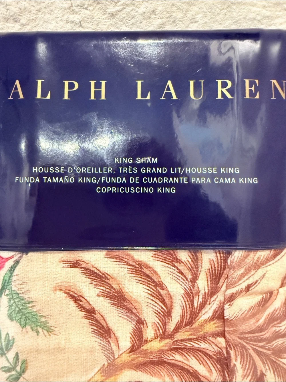 RALPH LAUREN Maren Set Of 2 King Cotton Pillow Shams Natural Tropical Print $370